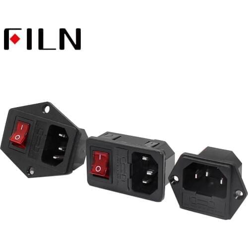 10A 250VAC 3 Pin iec320 C14 inlet connector plug power socket with red lamp rocker switch 10A fuse holder socket male connector