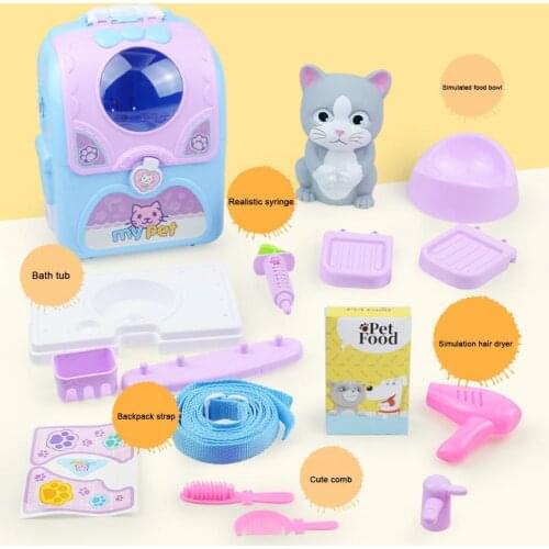 17Pcs/Set Pet Backpack Toy High Simulated Funny Lovely Pattern 3 in 1 Dollhouse Cat Carrier Backpack Toy for Kids
