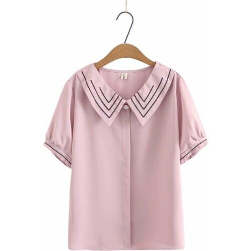 Peter pan collar Short sleeve chiffon women blouse 2021 new plus size summer casual ladies pullovers shirts female tops oversize