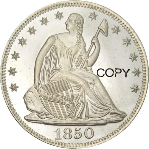 United States Liberty Seated Half Dollars 1850 No Motto Above Eagle Reeded Edeg Brass Plated Silver Copy Coin