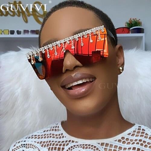 Diamond Sqaure Sunglasses Women Rhinestone Oversized Sunglasses Men 2020 Luxury Brand Eyewear Retro Glasses One Piece Sunglass