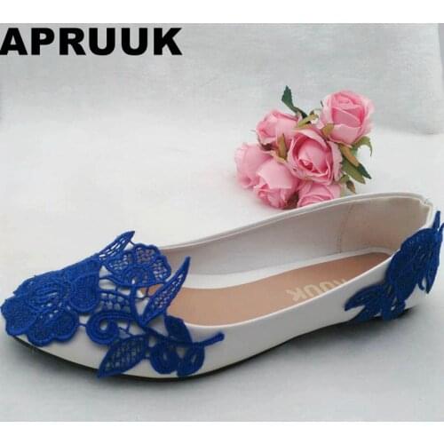 Wedding shoes flat heel blue lace bridal party shoes sexy ladies spring summer flat heel blue lace flower dress shoes