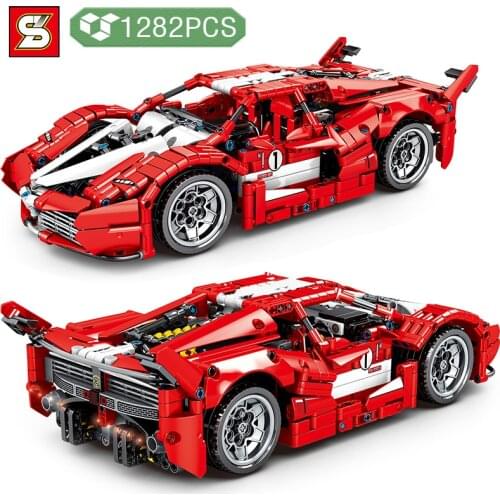 SY BLOCK Technical Creation Famous Speeding Red Car Building Blocks Pull Back Car Model Building Block Toys Birthday Gifts