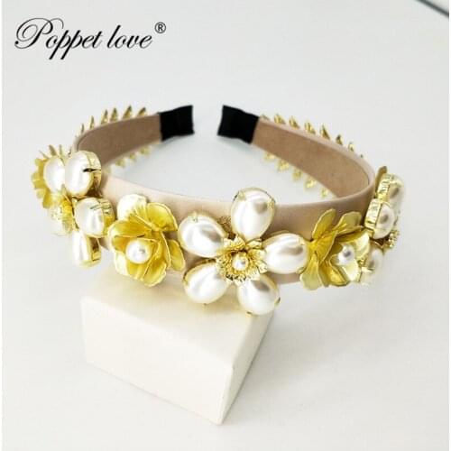 Gold Hair Accessories Wedding Bridal Women big Pearl Tiaras And Crowns Rhinestone Handmade multifunctional Headbands Hair Jewel