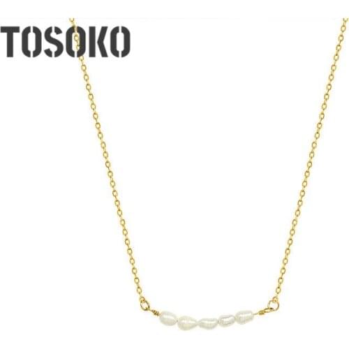 TOSOKO Stainless Steel Jewelry Simple And Retro Baroque Fresh Water Pearl Necklace Female Clavicle Chain BSP922