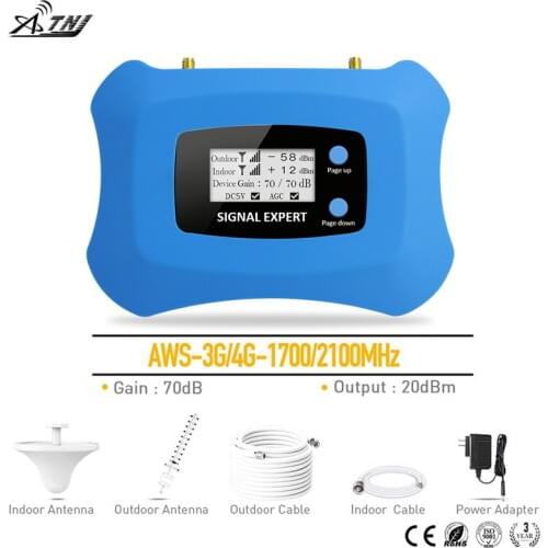 Powerful smart 1700mhz 3g 4g LTE repeater mobile signal booster 3g 4g cellular signal amplifier 3g 4g repeater kit with Yagi