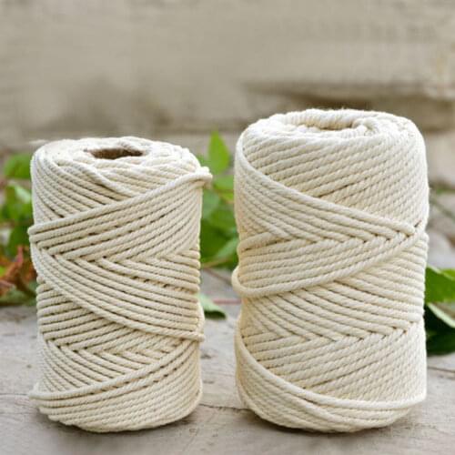 4-6mm 50M Beige Cotton Twisted Braided Cord Rope Craft Durable Macrame String DIY Handmade Home Decorative Textile Accessories