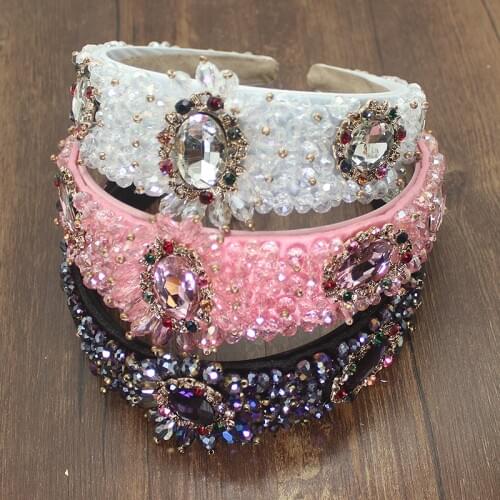 Baroque Vintage Luxury Handmade Royal Purple Black Crystal Gem Headband Bridal Wedding Rhinestone Headdress Pageant Hair Jewelry