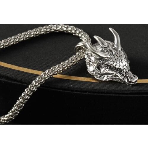 Domineering Silver Color Triceratops Dragon Pendant Necklace for Men Womens Vintage Goth Long Chain Necklace Hip Hop Jewelry
