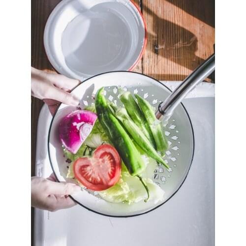 Japanese porcelian enameled kitchen drainage circular pallet living room fruit dish washing vegetable plate draining board