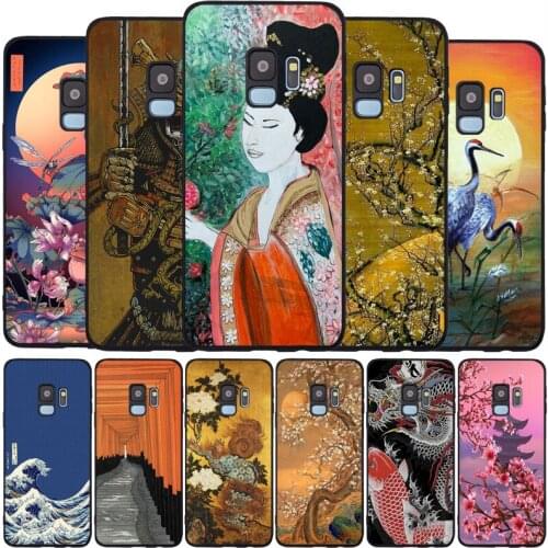 Japan Oil Painting Art Black Silicone Phone Case For Samsung S21 S20 A11 S10 S10E S9 S8 Plus Lite Note10 Note20 Ultra TPU Cover