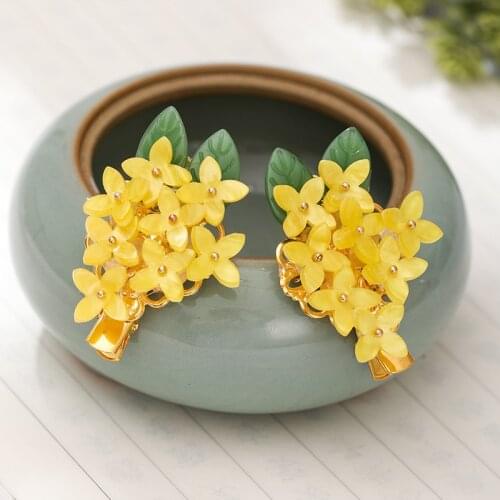 FORSEVEN Yellow Color Fragrans Leaf Hairpins Side Clips Headpieces Women Girls Chinese Hanfu Dress Cosplay Decor Jewellry