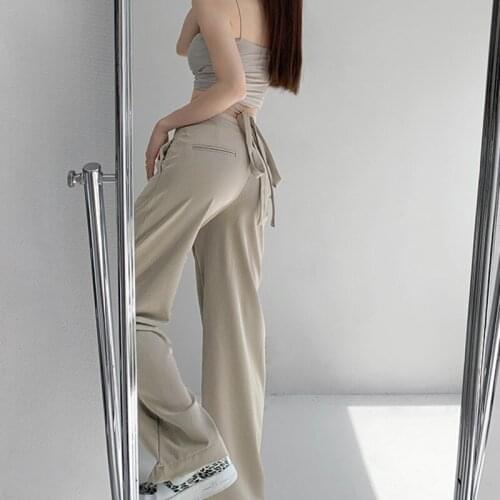 WOMENGAGA Sexy Waist Bandage Straight High Waist Suit Pants Women 2021 Hot Sale Soild Color Floor Trousers For Ladies GQ29