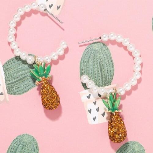 Fashion all-match geometric C-shaped imitation pearl earrings cute sweet creative fruit pineapple shape womens earrings trendy