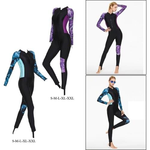Women Wetsuit Long Sleeve Scuba Diving Suit Rash Guard Sunsuit Full Body Front Zipper Swimsuit Jumpsuit Water Sport Swimwear