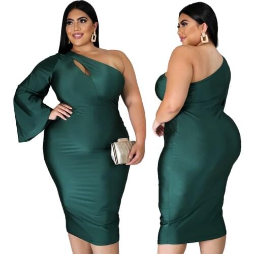 Large Size 5XL Womens sloping Shoulder Sleeve Sexy Dresses Hollow Out irregular Backless one piece/step Green Long Formal Skirt