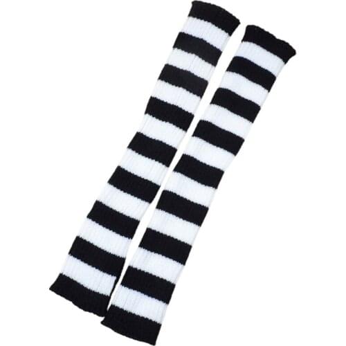 066C Japanese Women Colorful Striped Leg Warmers Gothic Punk Ribbed Knit Knee High Long Socks Lolita Student Slim Stockings