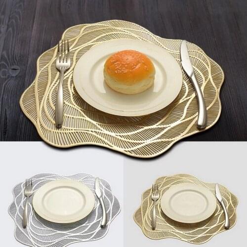 1Pcs PVC Placemats Cutout Hangable Mat Octagonal Hollow Non Slip Dining Table Mats Irregular Home table Decoration Gold Placemat