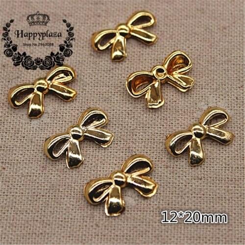 100pcs 12*20mm Golden Plastic Bowtie Flatback Cabochon DIY Scrapbooking Phone/Wedding Craft Accessories