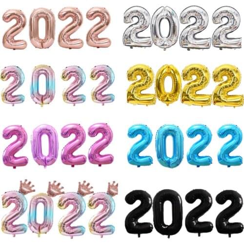 32/40inch 2022 Number Foil Balloons Digit Air Inflateable Balls 2022 Happy New Year Decors Christmas 2022 Figure Party Supplies