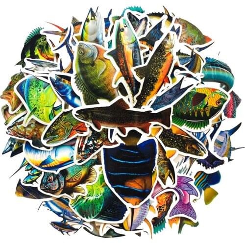 5 Sets = 250PCS Outdoor Fishing Sea Fishing Stickers Water Cup Helmet Notebook Waterproof Stickers