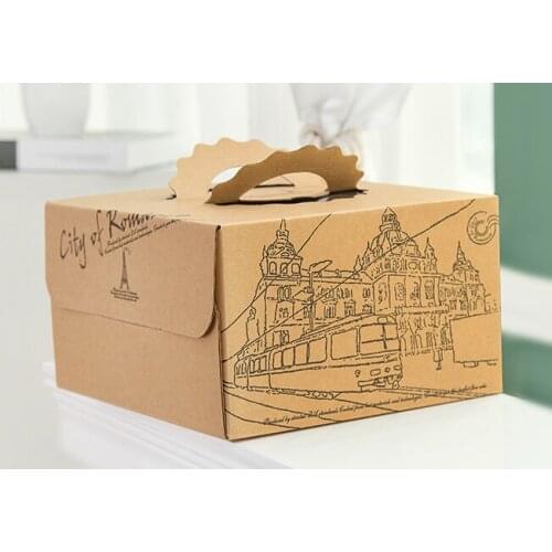 Free Shipping 50pcs/lot Kraft Decorating Cake Paper Box 3 Layer Corrugated Paper Made Tower Pattern