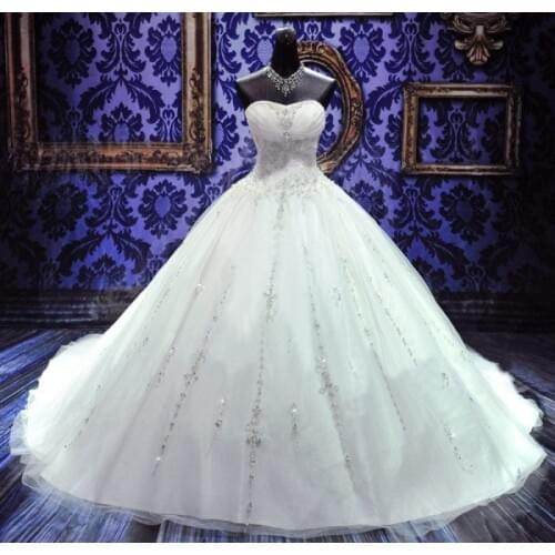 Free shipping 2018 new hot fashion bride long elegant vestidos formal luxury crystal sweetheart bridal ball gown wedding Dresses