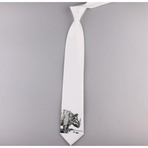 Free shipping New male mens necktie Original design creative animal female students 7CM tie white rhino trend literary gift