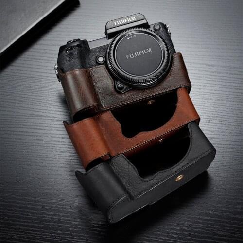 Fuji GFX50S AYdgcam Genuine Leather Camera Case Handle Half Bag For Fujifilm GFX50S Camera Bodysuit