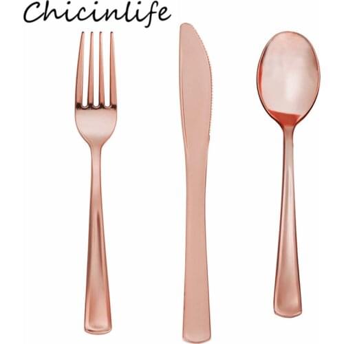 Chicinlife 8Pcs Disposable Tableware Plastic Knife Forks Spoons Wedding Birthday Party Event Dinner Snack Cake Cutlery Supplies