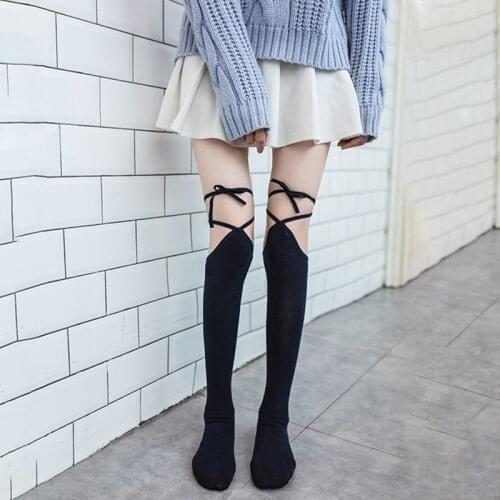 Lolita Bandage Stocking Women Cotton High Knee Socks Thigh White Black Fashion Long Stockings Girls Dress Calcetine Medias