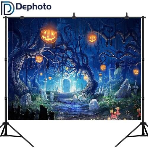 Dephoto Halloween Pumpkin Backdrop Haunted Cemetery Ghost Bat Photography Background Party Decorations Photoshoot Studio Props