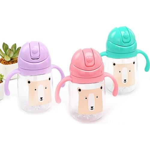 Baby Water Feeding bottle Portable no spill Cup My plastic bottle Children`s small kettle with straw Food Grade Slide cover copo