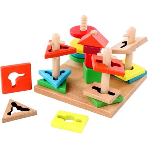 Childrens Wooden Educational Toys Geometric Shape Cognitive Puzzle Disassembly Five-column Blocks Childrens Educational Toys