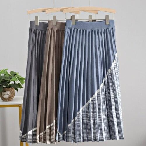 2021 new qianniaoge long knitted womens pleated skirt autumn and winter thick warm A-line skirt fashion knitted wool dress