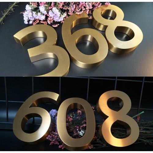 House Numbers 0-9 A-Z Outdoor Metal 3D Modern Gold Stainless Steel Letter Signs Address Home Hotel Apartment Door Number Plates