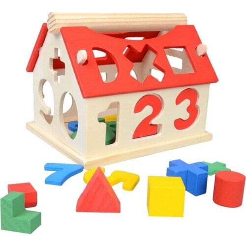 Montessori Matching Puzzle Game Wooden House Shape Number Matching Color Cognitive Fine Motor Training Children Educational Toys
