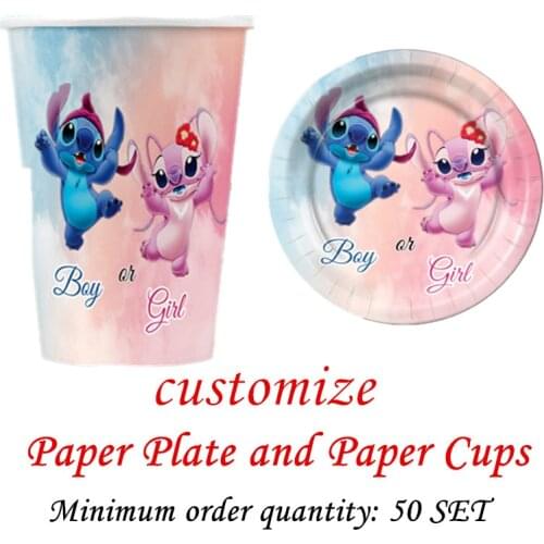 Customize Lilo & Stitch Theme birthday party Disposable decorations Party Tableware Set Paper Cups paper plates kids party suppl