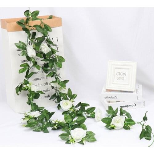 Silk artificial rose vine hanging flowers for wall decoration rattan fake plants leaves garland romantic wedding home decoration