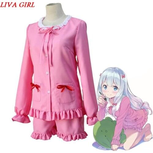 Liva girl Izumi Sagiri Japan Anime costume Cosplay Anime Izumi Sagiri Pink sleepwear pajamas costume Full set top +pants