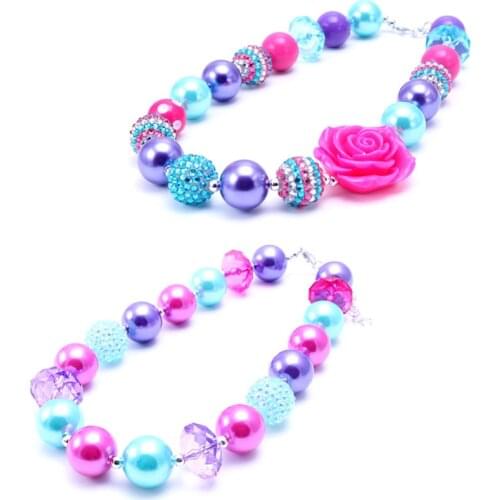 MHS.SUN 5PCS Fashion Flower Beads Necklace DIY Baby Chunky Acrylic Rhinestones Beaded Necklace For Children Party Gift BN012