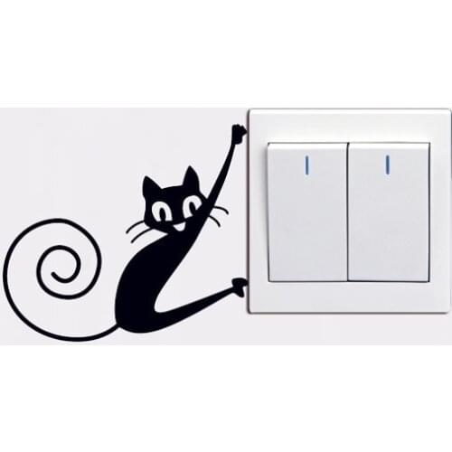 Cute little animal cat switch wall sticker bedroom living room switch decorations mural home decor decals PVC stickers wallpaper