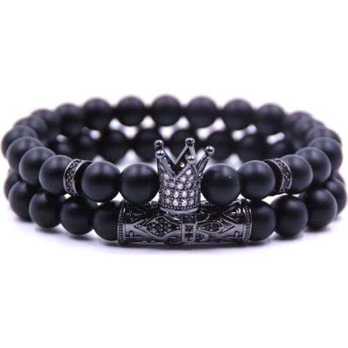 2021 Mens Bracelet Accessories Matte Stone Bead Erkek Bileklik Set Crown Jewelry Mens and Womens Bracelets Pulseras Mujer