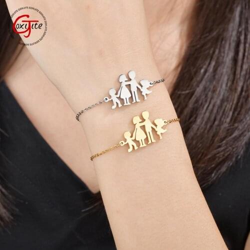 Goxijite Brand Stainless Steel Family Bracelets With Mom Dad Girl Boy Women Charm Adjustable Gold Bracelets Bangles Kids Gift