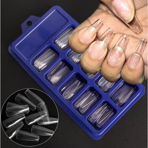 False Nails Ballerina Long Acrylic French False Nails Nail Tips Natural Transparent White Color Nail Art Extension 100pcs/box