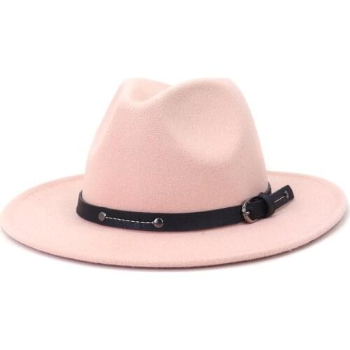 New Fashionable High Quality Women Woolen Felt Fedora Jazz Panama Flat Eaves Pink White Black Cotton Polyester Outdoor Hat