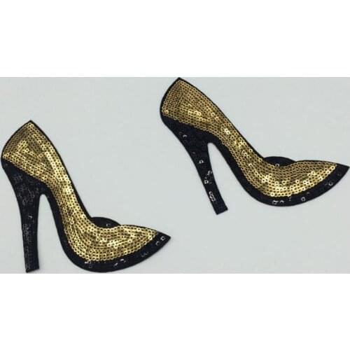 High Heels Shoes Patches Appliques Iron On Sequined Patch for Girls Women Garment Bags Home Textiles DIY Craft 1Pair
