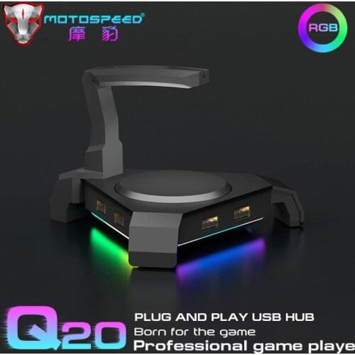 Original USB Hub MOTOSPEED Q20 Gaming Mouse Bungee Cable Holder 4 Port USB Hub 4 LED Color Modes RGB Lightin Desktop Accessories