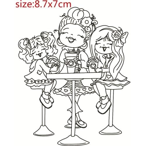 Three girls Transparent Silicone Clear Rubber Stamp Sheet Cling Scrapbooking DIY Cute Pattern Photo Album PaperCard Decor Stamp