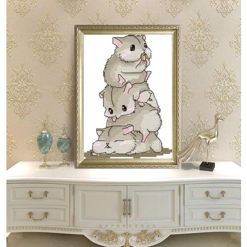 Five little cute hamsters Cross Stitch Kits Printed pattern canvas Embroidery Needlework set Small Cross-stitch DIY Home Decor